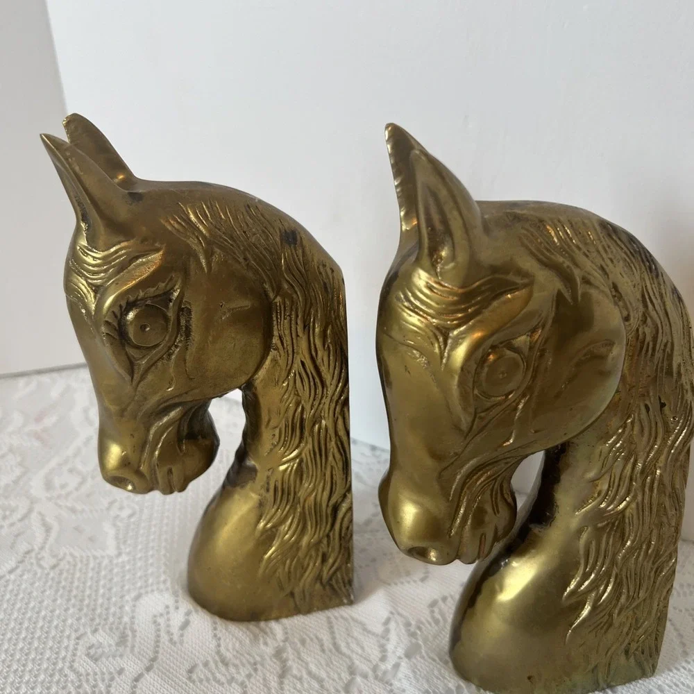 Vintage Mid Centry Modern  Brass 2 Large Horse Head Bookends‎ Pair